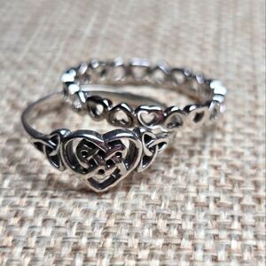 New - LeCalla Silver Heart Ring Set